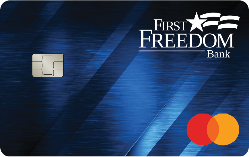 Image is of a silver Personal Platinum Classic Credit Card from First Freedom Bank.